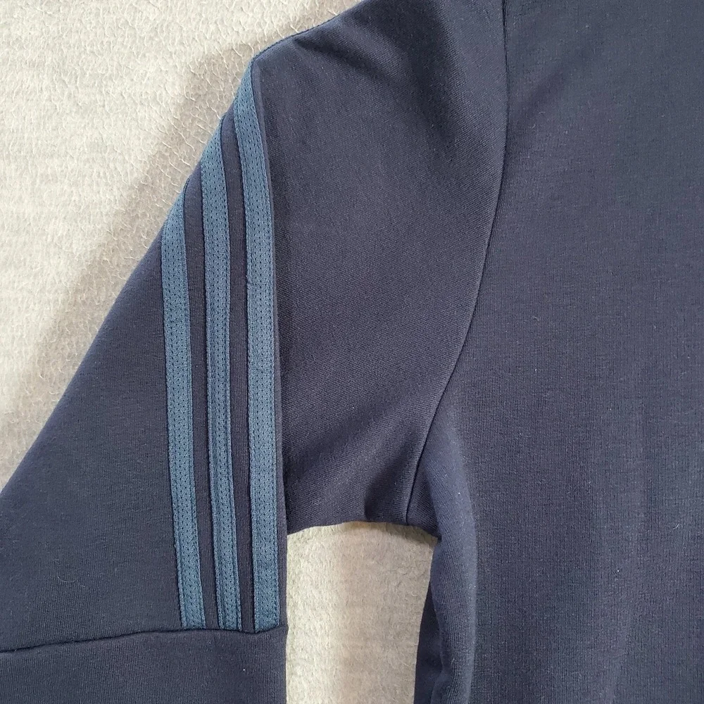 Adidas Men Sweater Large Blue Logo Three Stripe Crew Neck Long Sleeve READ